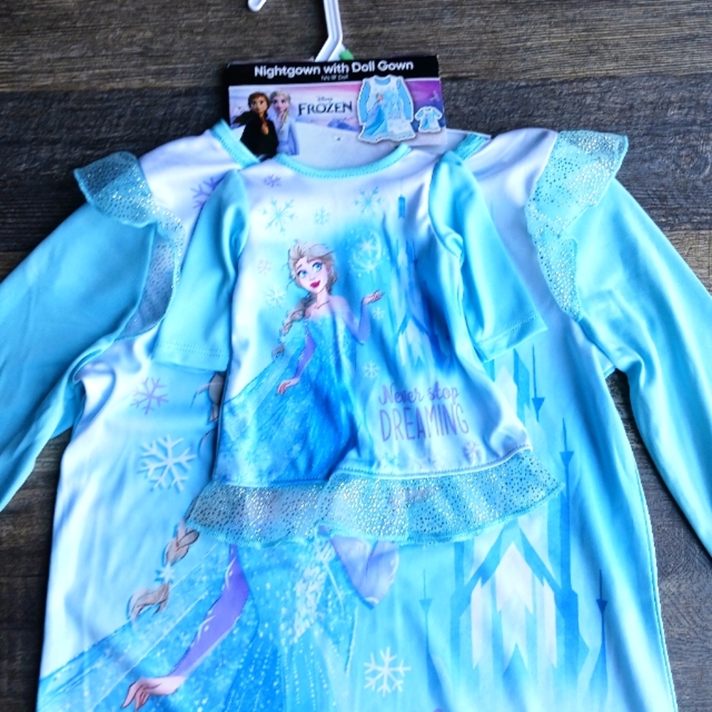 Frozen Pajamas Girls Size 8 Nightgown w/ Matching Doll Gown Never Stop Dreaming